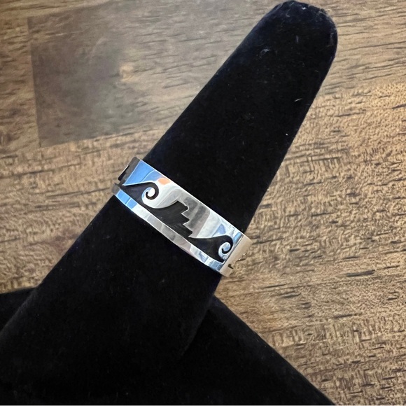 Hopi Native American Guy Josytewa Signed Overlay Sterling Silver Ring Men Unisex - Picture 3 of 10